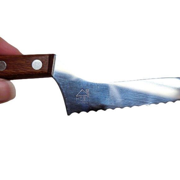 Vintage Hoan Knife Offset Serrated Fine Wood Handle Cheese Slicer Japan - Picture 4 of 6